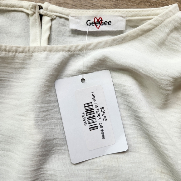 GeeGee Off White Top Womens Large Ruched Short Sleeves Lightweight Nwt - Picture 6 of 11